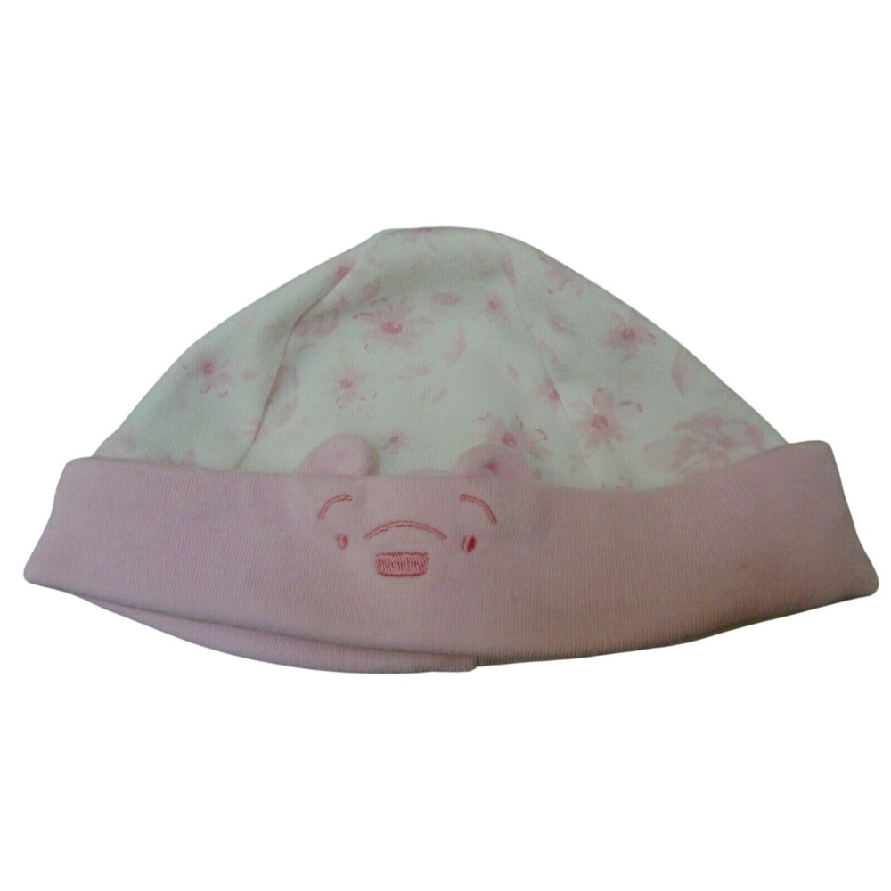 Winnie the Pooh Hat‎ Infant Girls Cap Beanie White Pink Flowers Disney Store